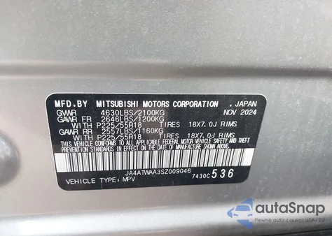 2025 Mitsubishi Eclipse Cross Black Edition S-Awc/Se S-Awc/Sel from USA, damaged, VIN JA4ATWAA3SZ009046
